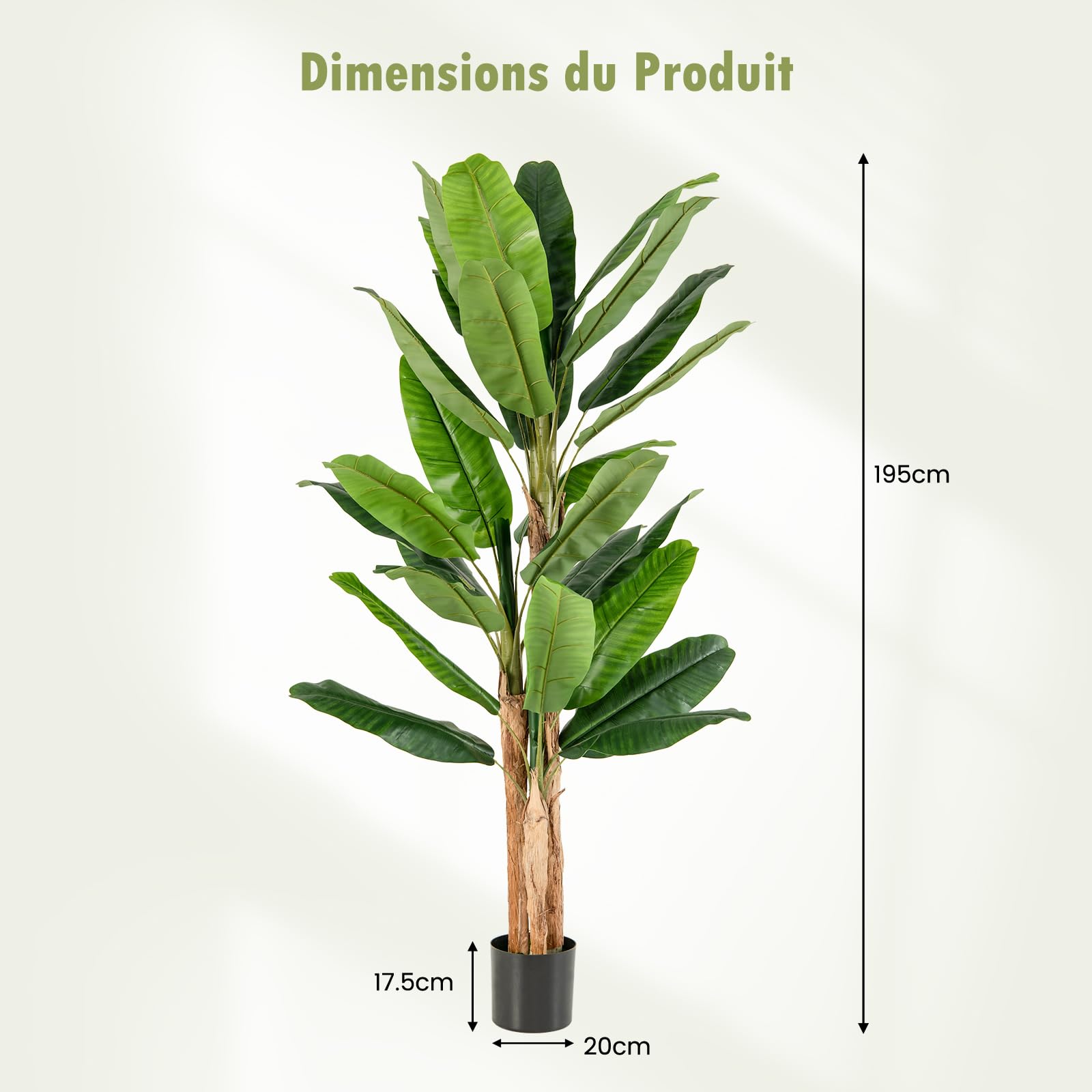 GIANTEX Plante Artificielle Intérieur, Fausse Plante Bananier 195 CM en Pot avec Ciment, 3 Tiges Réalistes & 27 Grandes Feuilles, Arbre Artificiel Intérieur Extérieur Maison Jardin Bureau