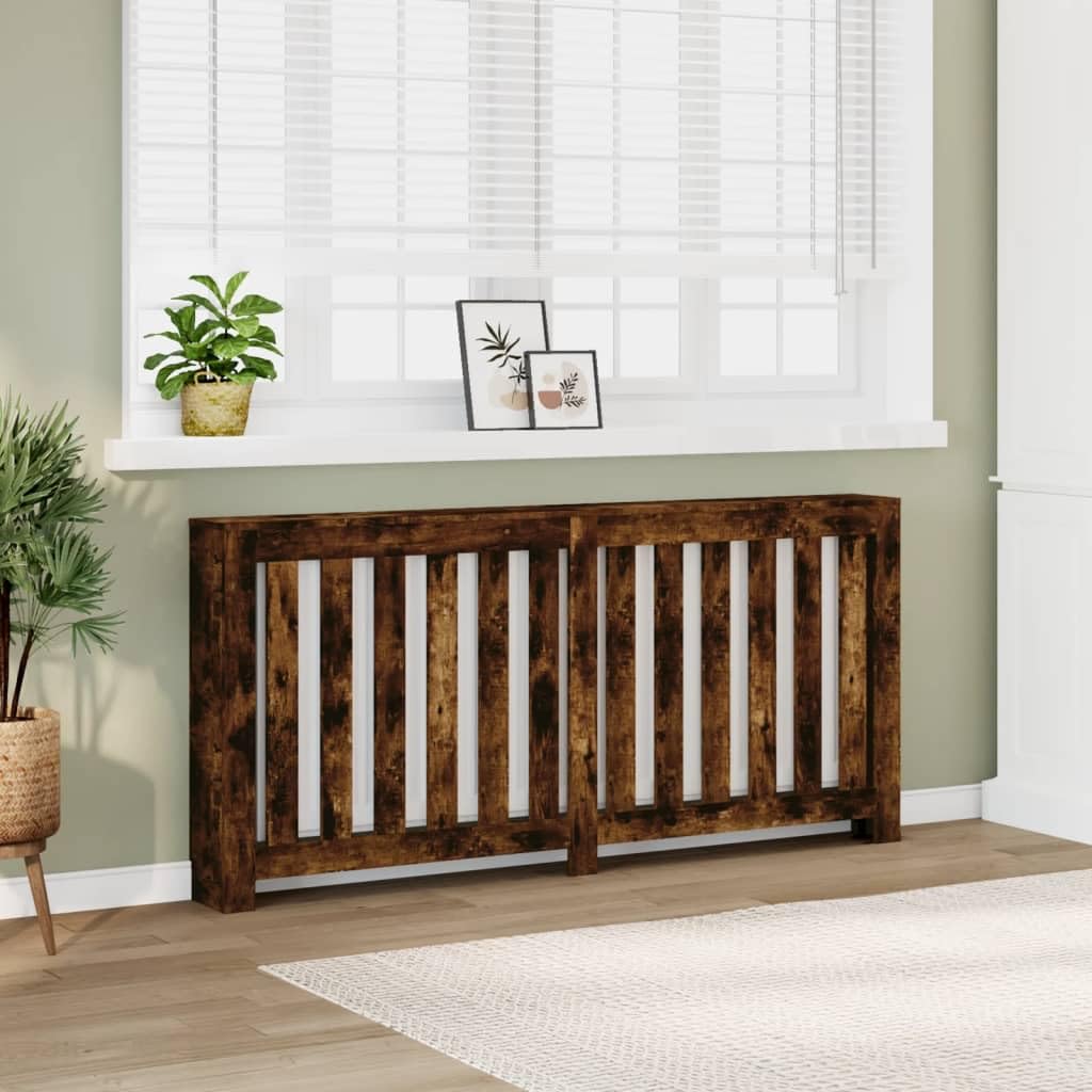 Mangloder - Copertura per termosifoni, in legno di rovere affumicato, 175 x 20 x 82 cm, accessorio per termosifoni con valvola termostatica, regolatore, supporto e fissaggio, moderna copertura per