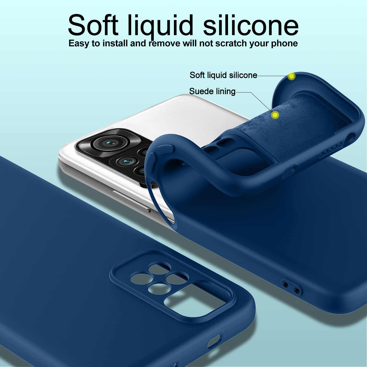 WEIOU Cover Rugged Armor Per Xiaomi Redmi Note 11S / Note 11 4G - Custodia In Morbido TPU Effetto Pelle Blu Antiscivolo - 3
