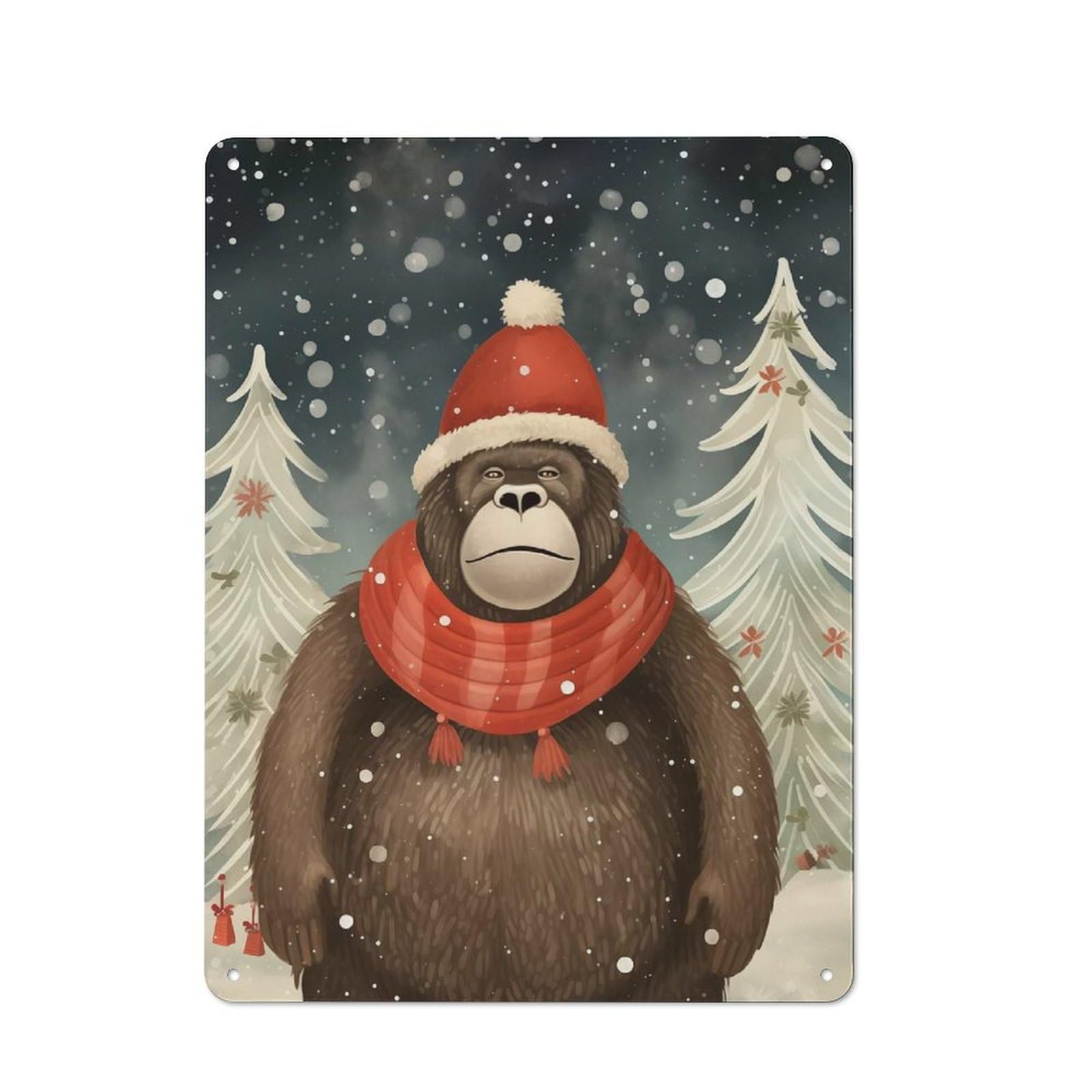Junmoney Gorilla Xmas Holliday Metal Wall Art Sign 40X30cm, Old Fashioned Nostalgic Wall Art For Living Room, Hallway, Kitchen Or Cafe