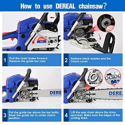 DEREAL Pro 62cc-Gas Chainsaw-20 Inch Bar Gasoline-Power Chain Saws 2-Cycle Automatic Chain Oiler Garden Tool for Trees Cutting Outdoor Home Farm Use
