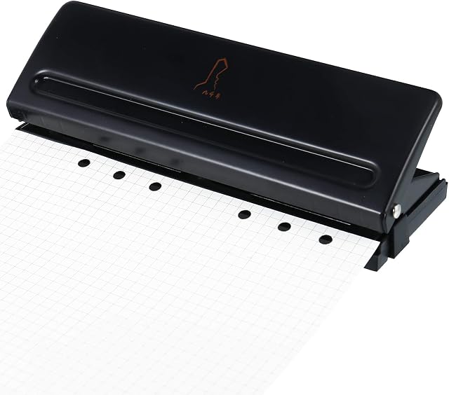 Xinzistar 6-Hole Desktop Puncher,a5 ring binder hole punch adjustable Spacing for A5 A6 A7 organiser ring binder-5 mm Hole DiameterBlack