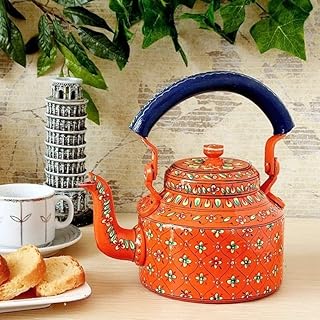 Handpainted Aluminium Serving Kettle for Tea/Coffee,Home Dcor Gift Purpose,Capacity 1L (Orange 2)
