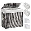 SONGMICS 130L Clothes Hamper with Lid, 2 Removable Liner Bags & 6 Mesh Bags, Wicker, Double Laundry Basket for Bathroom, 13 x 26 x 23.6 Inches, Gray ULCB253G01 SONGMICS 130L Clothes Hamper with Lid, 2 Removable Liner Bags & 6 Mesh Bags, Wicker, Double Laundry Basket for Bathroom, 13 x 26 x 23.6 Inches, Gray ULCB253G01
