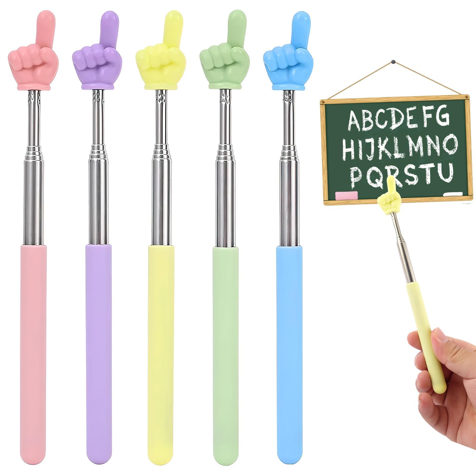 5 unidades de puntero extensible, puntero de dedo de acero inoxidable, puntero retráctil para aula, mini lápiz educativo de mano, puntero extensible para aula, interacción personal