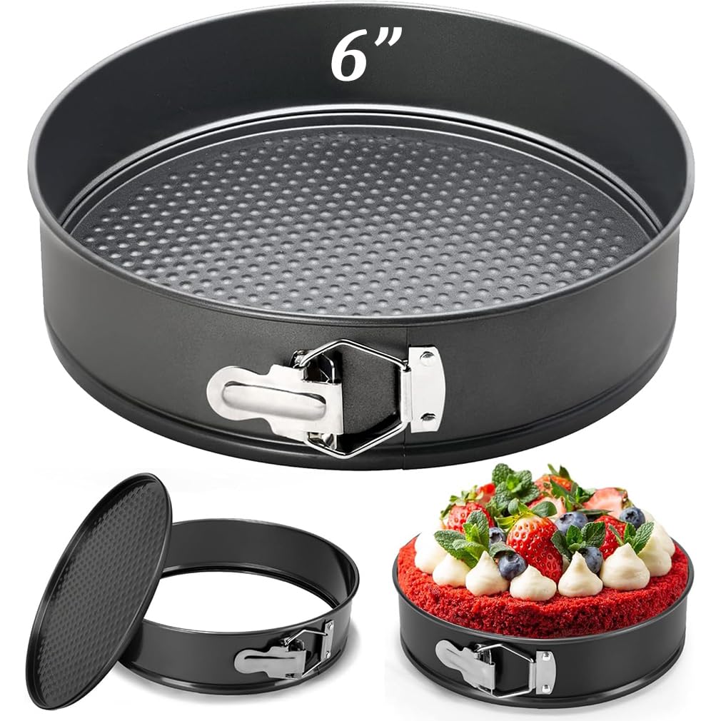huiziyi 6 Inch Non-Stick Cake Tin for Baking with PTFE, PFOA and BPA Free Non Stick, Round Spring Form Cake pan with Loose Base for Easy Release, Fridge and Freezer Safe