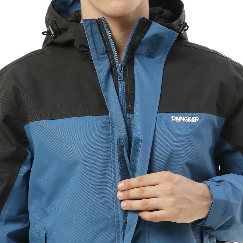 Image of ZEEL Raingear Stylish Rain Jacket for Men Waterproof for Bike Riders with Adjustable Hood along with inner pockets,Waterproof Rainwear with Lightweight Polyester Jacket, ZRS012 Black Blue 2XL