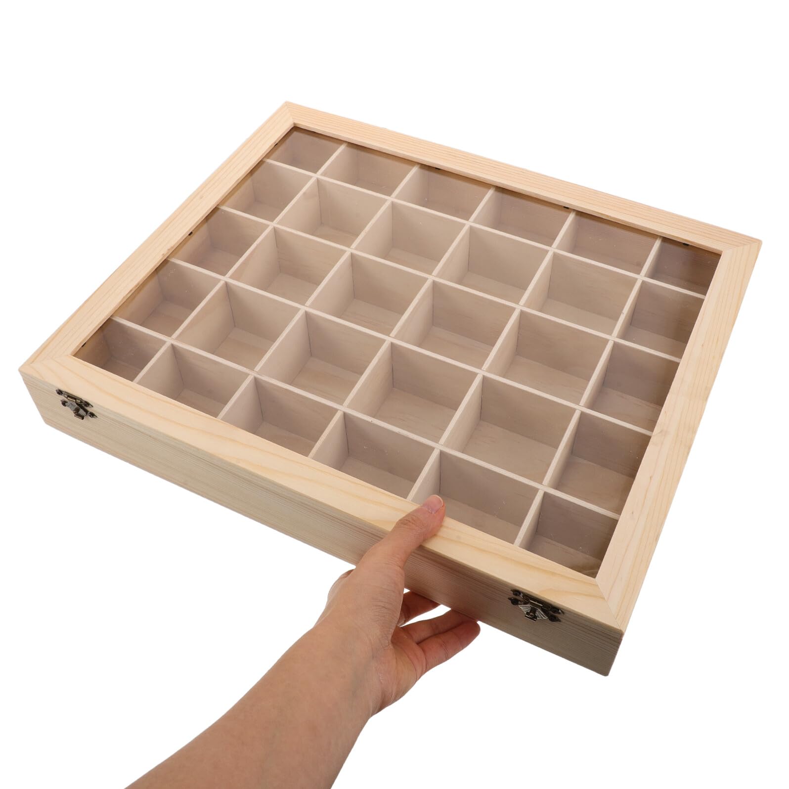 Ciieeo Mineralienvitrine Holz mit Deckel 30 Fächer Aufbewahrungsbox für Kristallproben und Edelsteine Transparente Sammlerkiste für Wissenschaft und Präsentation