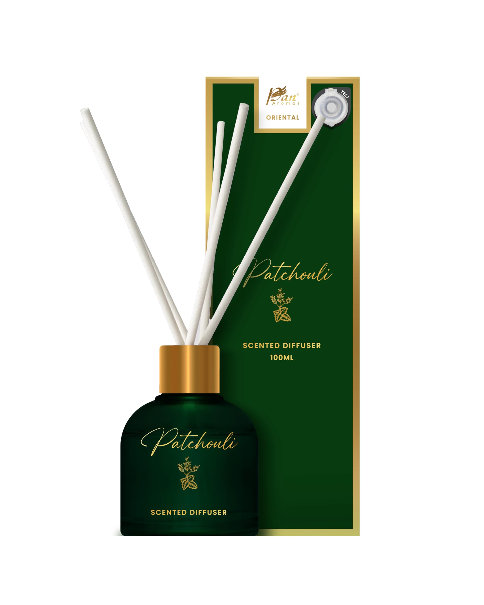 Pan Aromas (100ml) Oriental Patchouli Scented Reed Diffuser Set| Room Air Freshener| Reed Diffuser for Home Fragrance - Offices, Home, Bathroom & Living Room| Lasts Upto 45-60 Days