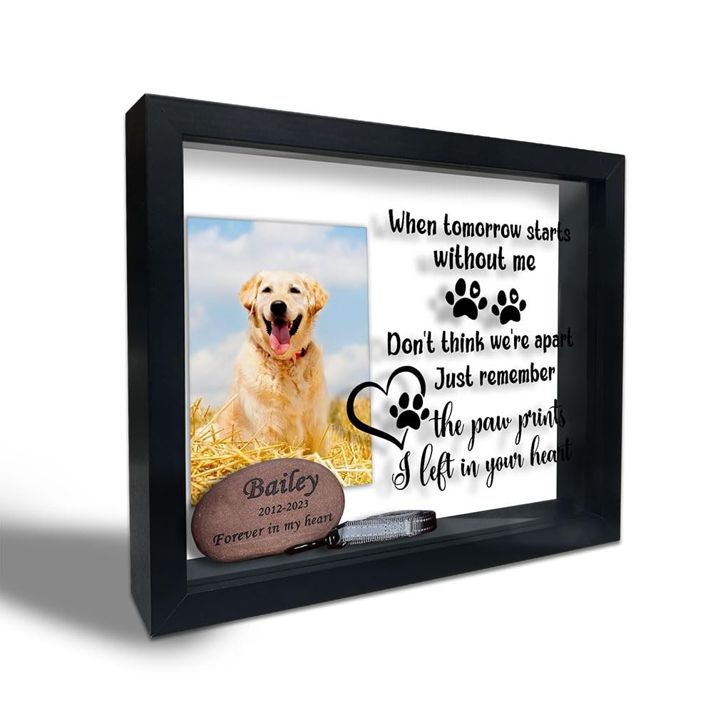 Pet Memorial Shadow Box Frame, Memorial Shadow Box with 10 DIY Adhesive Dots , Large Shadow Box Display Case for Tabletop and Wall Display, Sympathy Keepsake for Pet Lovers (10.6