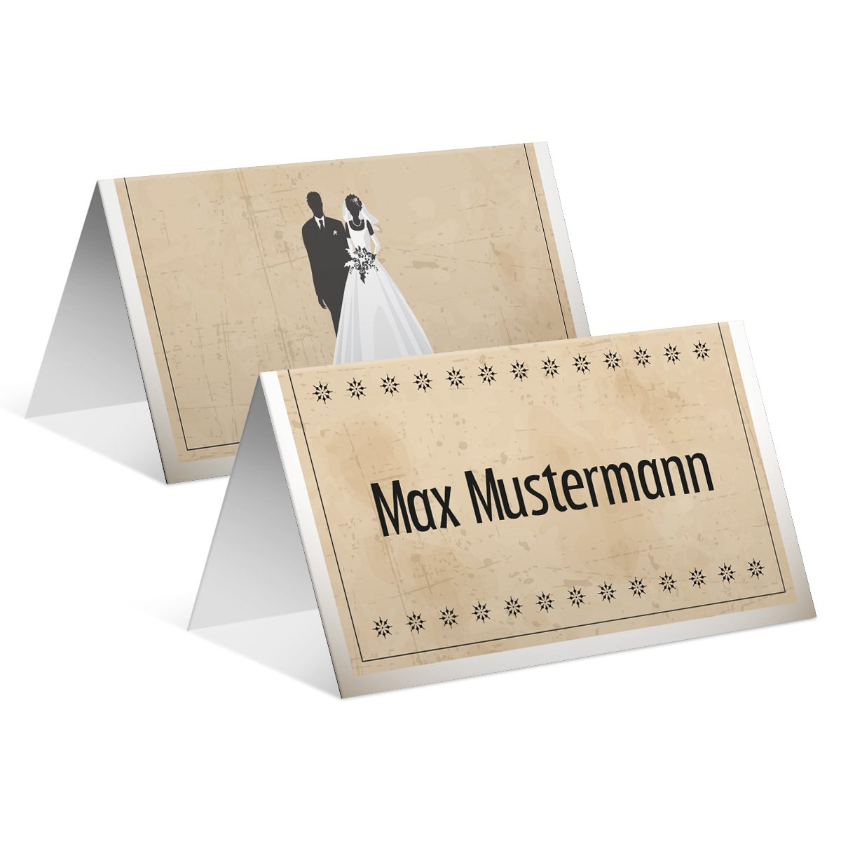 Tischkarten Hochzeit (50 Stück) - Vintage Brautpaar - Platzkarten in Weiß