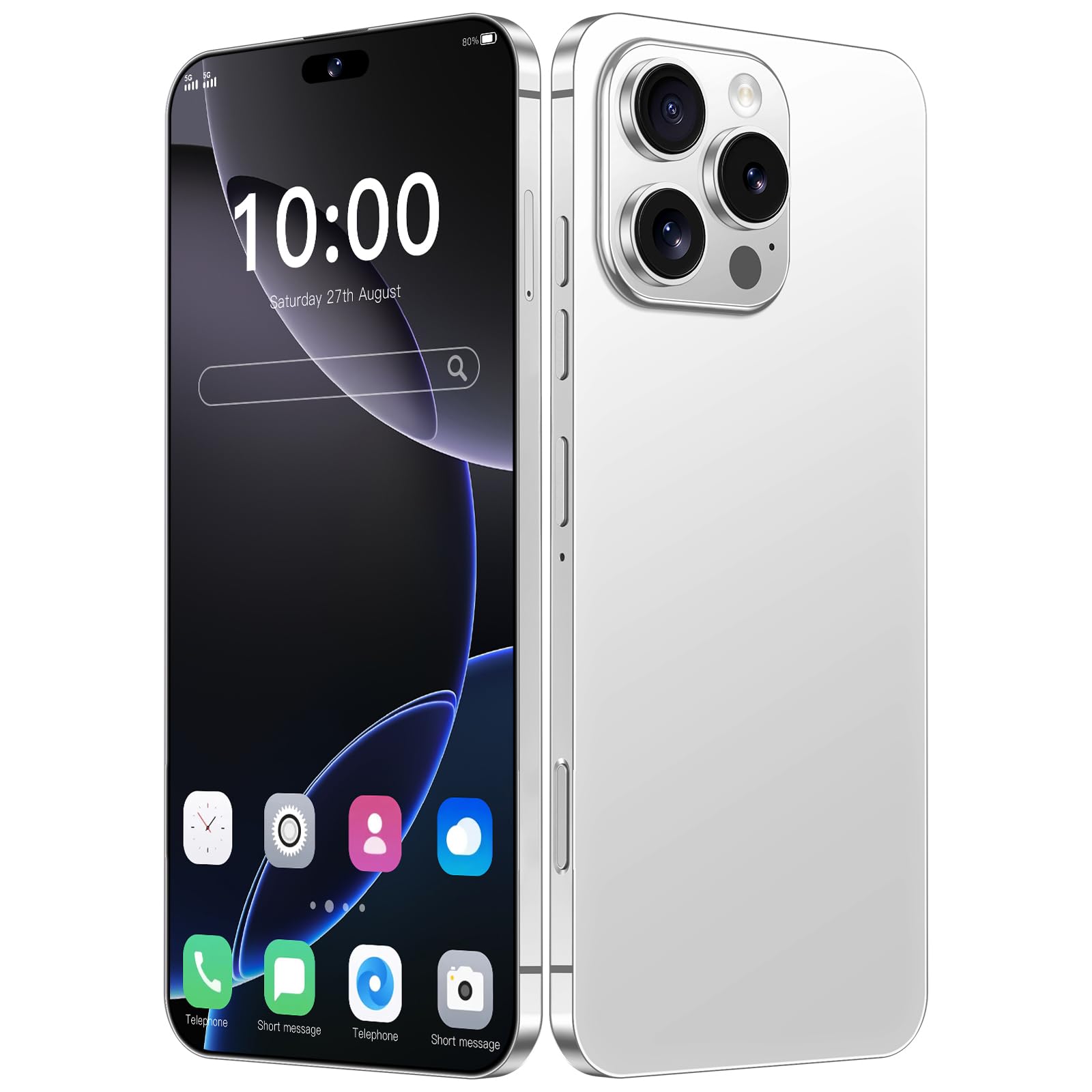 I16 PROMAX unlocked phone, Android 14 4GB,6.8-inch high-definition AMOLED screen smartphone, 4500mAh battery, facial recognition/5G/photo/GPS phone (titanium white,32)