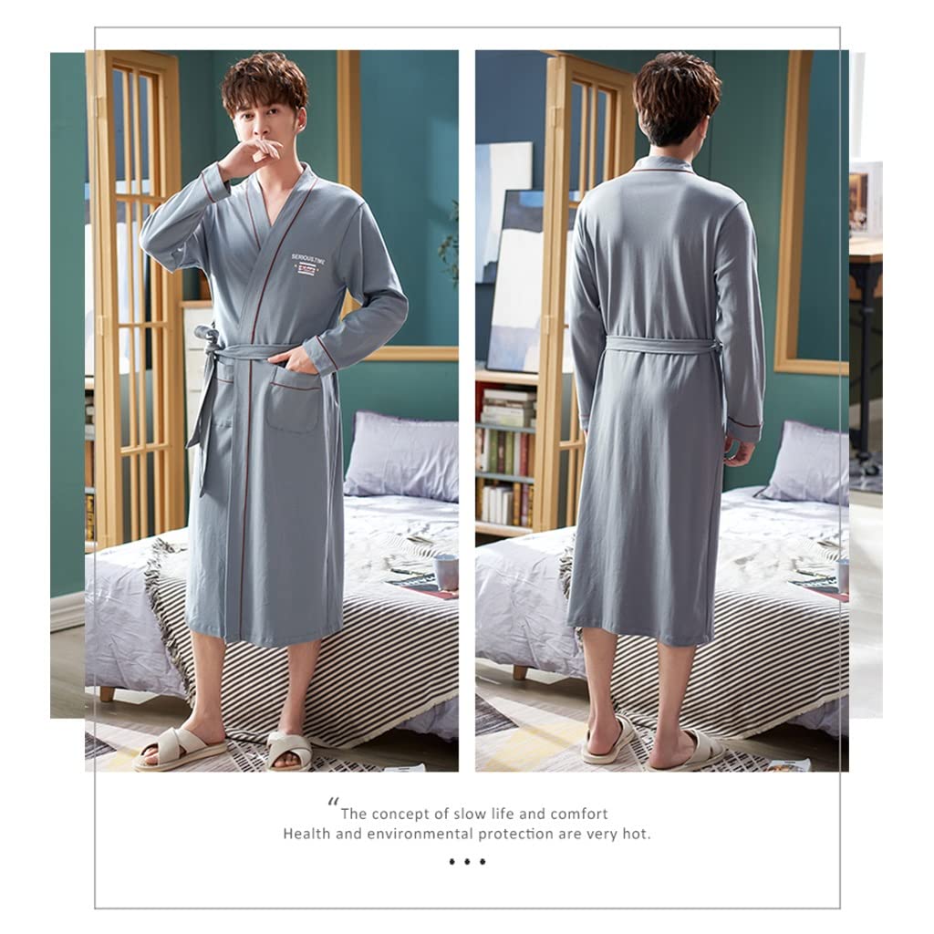 Albornoces De Baño para Hombre, Camisón De Algodón para Después De La Ducha, Kimono Suave/cálido, Bata De SPA, Pijama De Talla Grande, Ropa De Dormir De Manga Larga, Bata