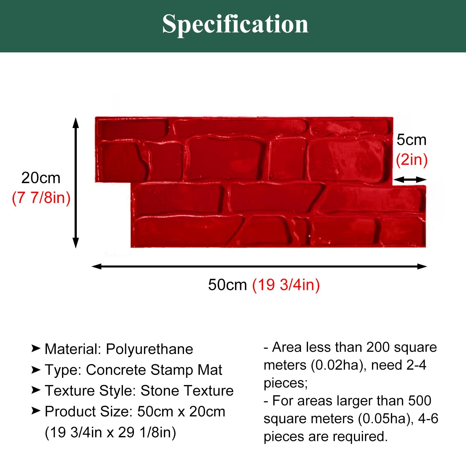 50 cm x 20 cm kształt struktury betonu – zestaw 2 poduszek do wytłaczania form murarskich do tworzenia wzorów płytek kamiennych, idealna na taras i do obszarów zewnętrznych