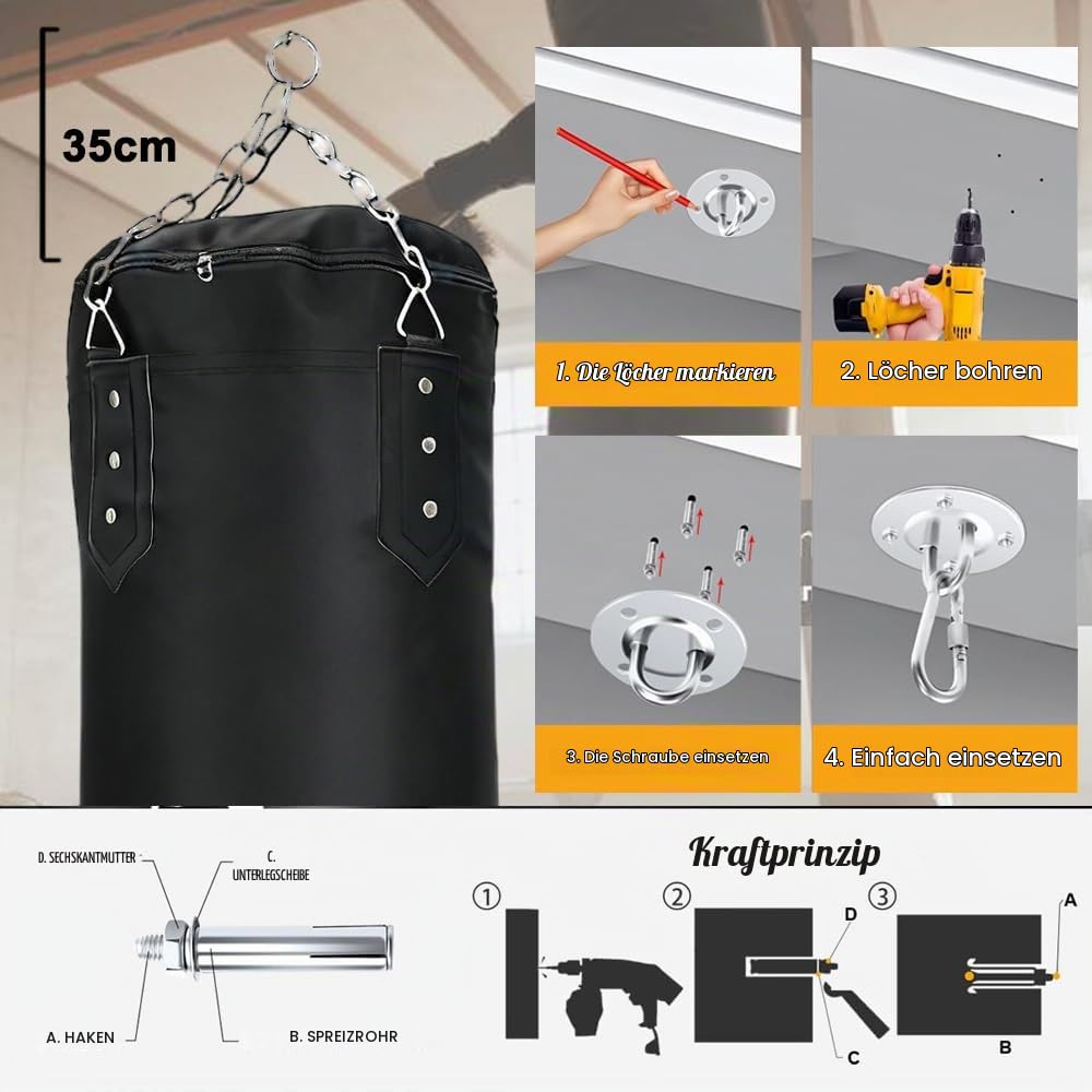 Boxsack Hängend für Erwachsene Kinder Ungefüllt: JanTeelGO 120cm Oxford Stoff Boxing Punching Bag Set mit Heavy Duty Stahlkette - Box Sack für Zuhause Boxen,Kickboxen,MMA,Muay Thai