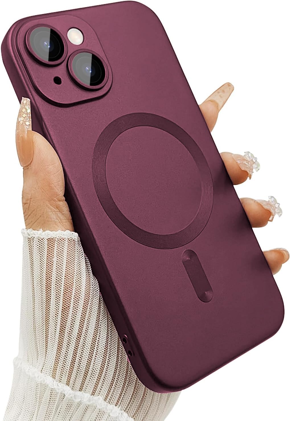 DIZORO Magnetic Case for iPhone 14 Cover [Compatible with MagSafe][Built-in Camera Lens Protector] Slim Soft Silicone Bumper Shockproof Metallic Luster Back Cover Phone Cases (Wine)-image-25
