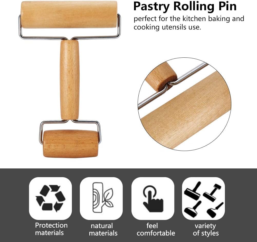 Rodillo para pizza, rodillo pequeño de madera antiadherente para masa de pastelería, tortilla, pizza, galletas, albóndigas (tipo 3)