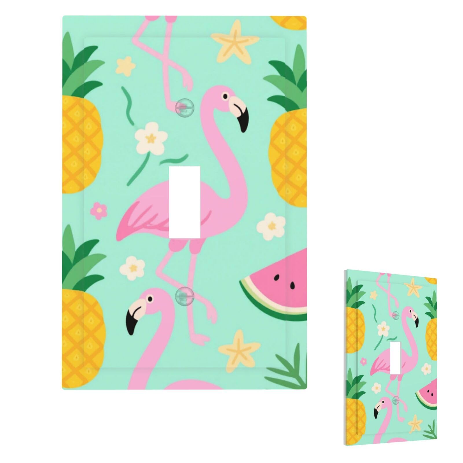 Pineapple Watermelon Flamingo Wall Plate Cover Modern Decorative 1 Gang Light Switch Cover Unbreakable Receptacle Outlet Covers For Living Room Bedroom Home Decor Single Toggle