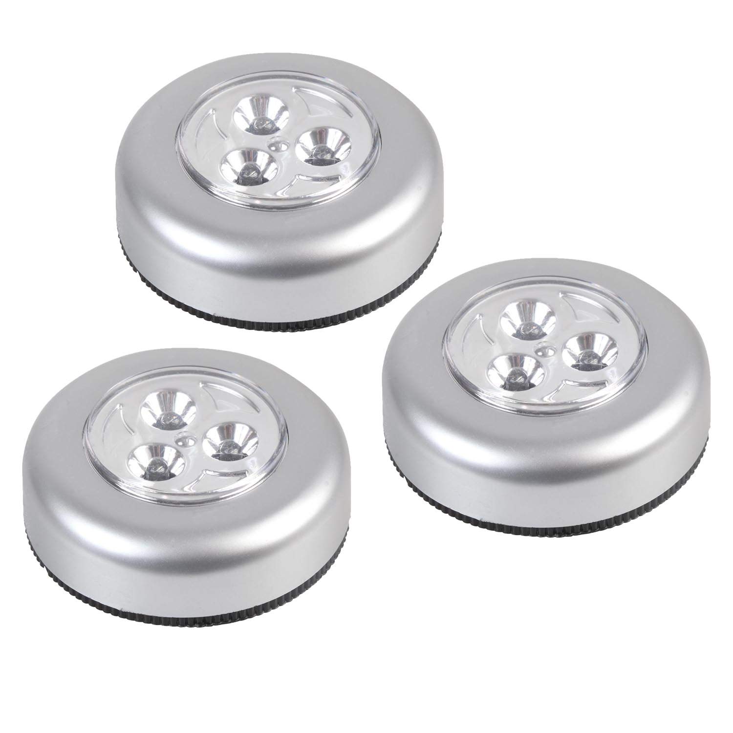 Ex-Pro Wireless LED Push Lights with 3 Cool White LEDs, Battery Powered, Stick On Night Light, for Wardrobe, Closet, Under Cabinet, Kitchen, Stairs - 3 Pack