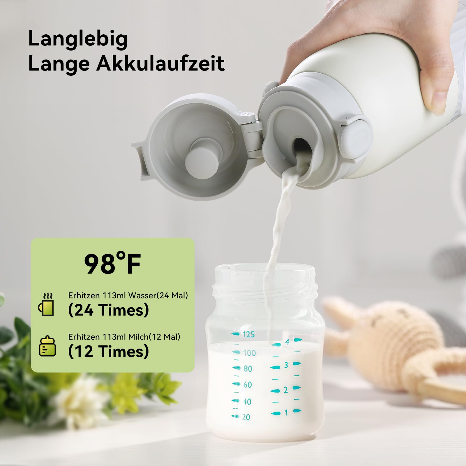 Tragbarer Flaschenwärmer Baby Unterwegs Akku 380ml für Muttermilch Wasser 10000mAh Schnell Aufheizen Präzise Temperaturregelung 100W Lange Akkulaufzeit USB-C Laden Auslaufsicher Geschenk