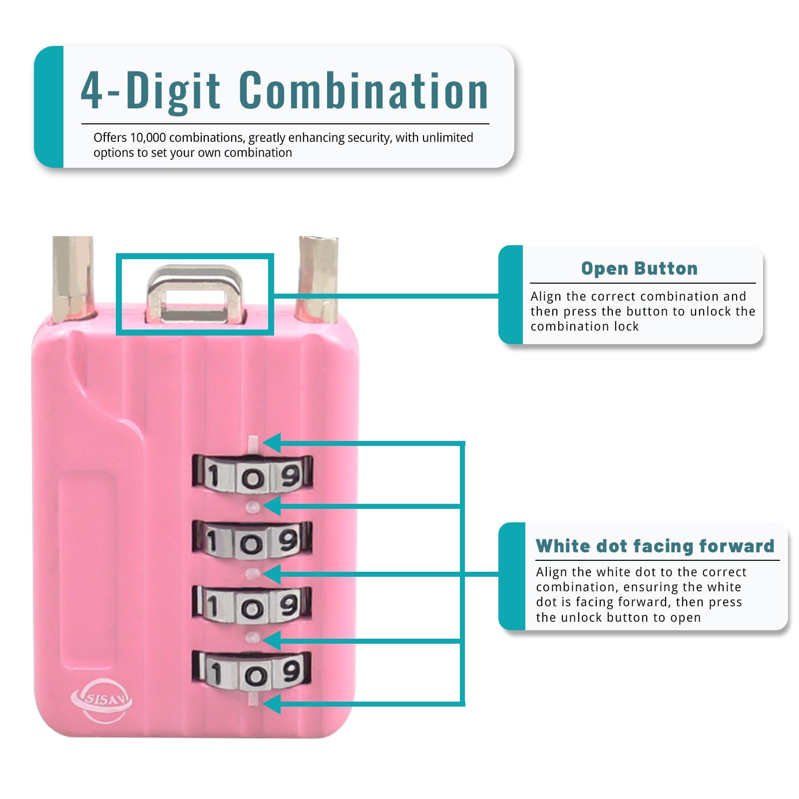 SISAV Lot De 2 Verrous à Combinaison à 4 Chiffres Pour Casier De Gym, Casque, Armoire De Classement, Boîte à Outils, Valise, Sac à Dos, Câble De 3 Mm De Diamètre, Rose