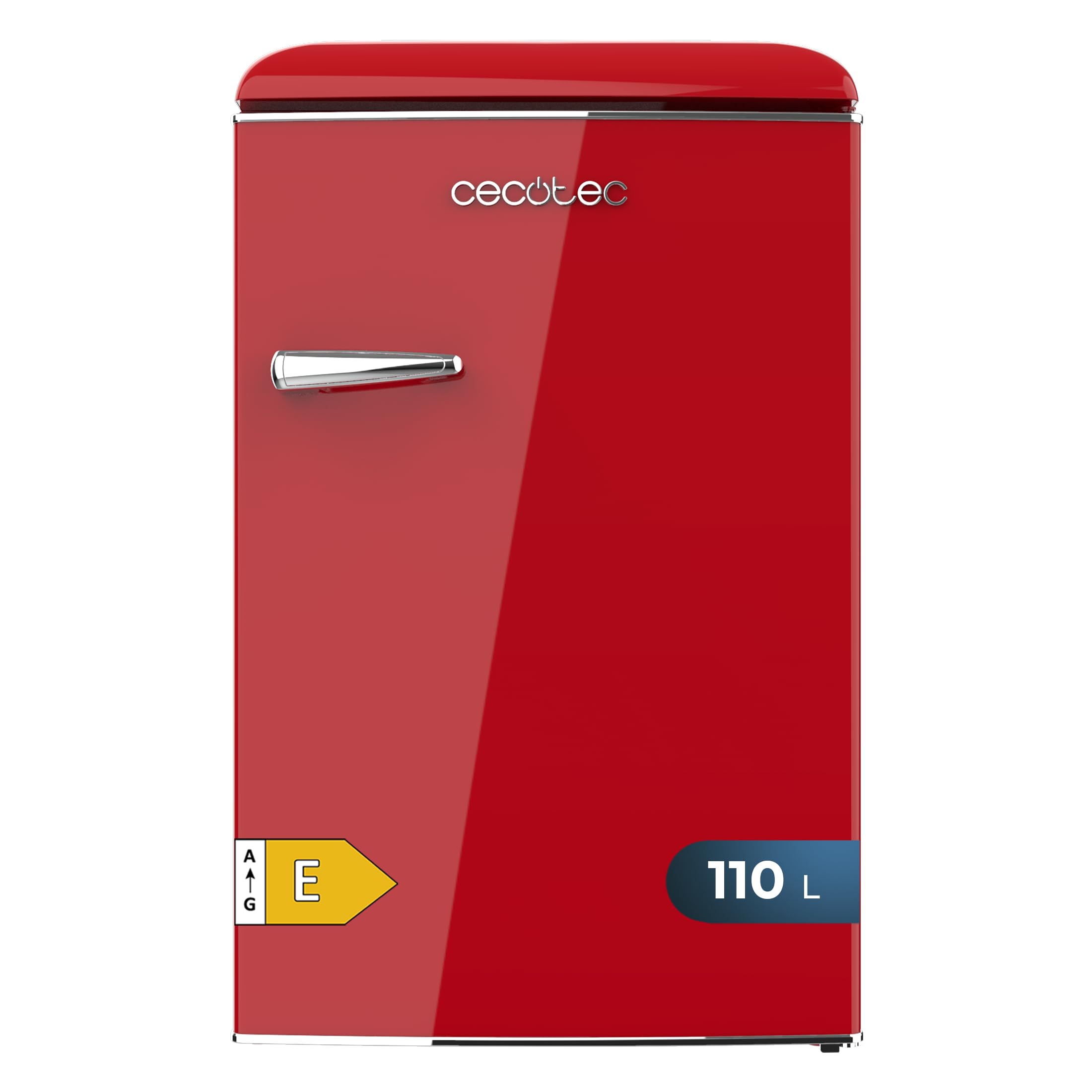 Cecotec Mini Nevera Retro 1 Puerta - 110 L Bolero CoolMarket TT Origin 110 Red E. Mini Frigorífico, ICEBOX, Luz Interior, Tirador Cromado, Bandejas Cristal, Abridor Botellines, Estilo Vintage en Rojo