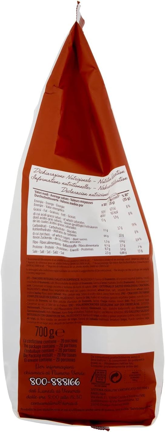 16x Doria Doriano Cracker Integrali - Duftende und Knusprige Vollkorn Cracker - 700g Beutel – Jeder Beutel enthält 24 Einzelportionen + Beni Culinari Kostenloser Schlüsselanhänger