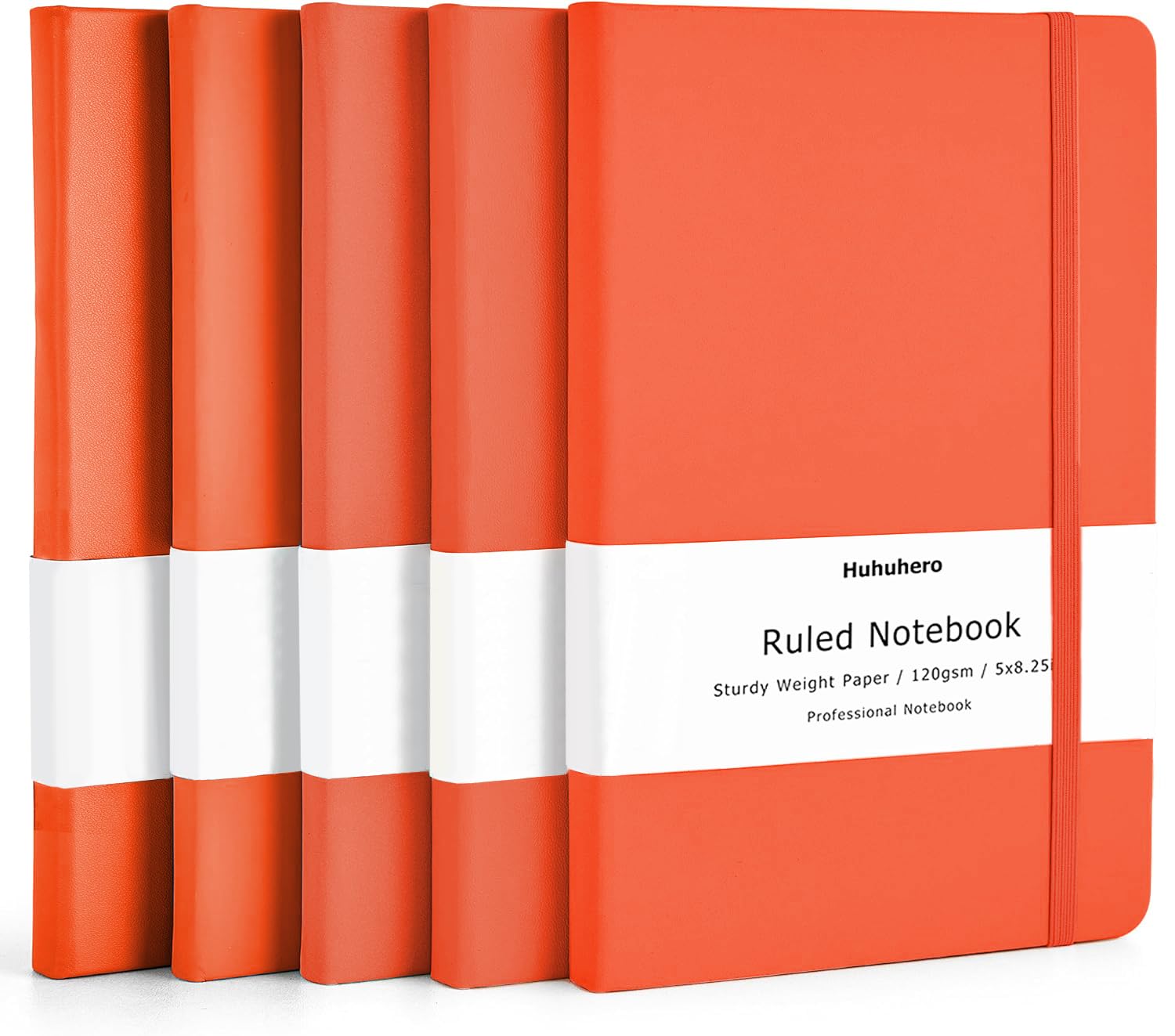 Huhuhero Notebooks Journal, Ruled Notebook, Premium Thick Paper Lined Journal, Black Hardcover Notebook for Office Home School Business Writing Note Taking Journaling, 5"×8.25" (5, Orange)