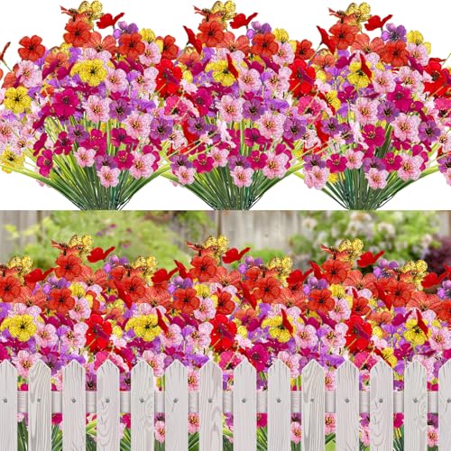 Criveple 12 Piezas de Flores Artificiales de Exterior, Flores Artificiales Resistentes A Los Rayos UV y a La Intemperie, Ramo de para Decoración de Jardín, Balcón, Ventana