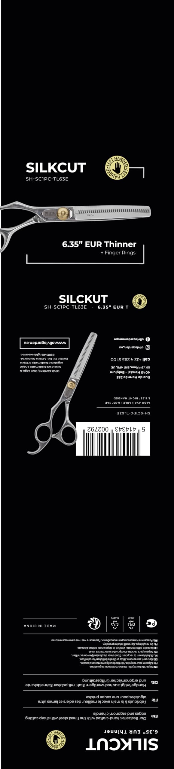 Olivia Garden Silkcut 6.0" 35 zębów Europejskie Cienkie Nożyczki - Nożyczki dla Leworęcznych - Precyzyjne Cienienie, Ergonomiczny Uchwyt, dla Profesjonalnych Fryzjerów
