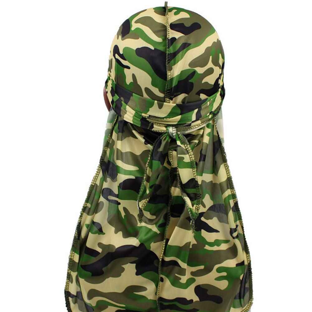 Pennonveya Camouflage Silk Durag for Men | Camo Print, Adjustable Tie, Wave Cap Style, Unisex Design, Lightweight Fabric