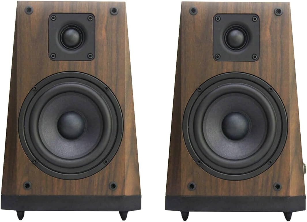 Studio Quality 2.0 Speakers with 5 Inch Subwoofer, 1 Inch Tweeter, and Trapezoid Wooden Cabinets - AC Powered 80W RMS (AR604)