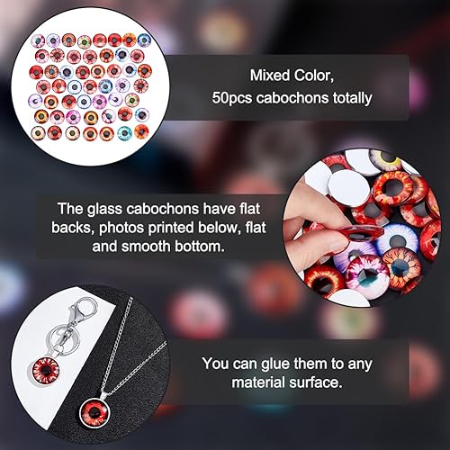 Miniatura 4 de PH PandaHall Cabujones de ojo de cristal de animales de 0.984 in, 50 piezas de azulejos de ojo de dragón aterradores, ojos rojos aterradores, ojos
