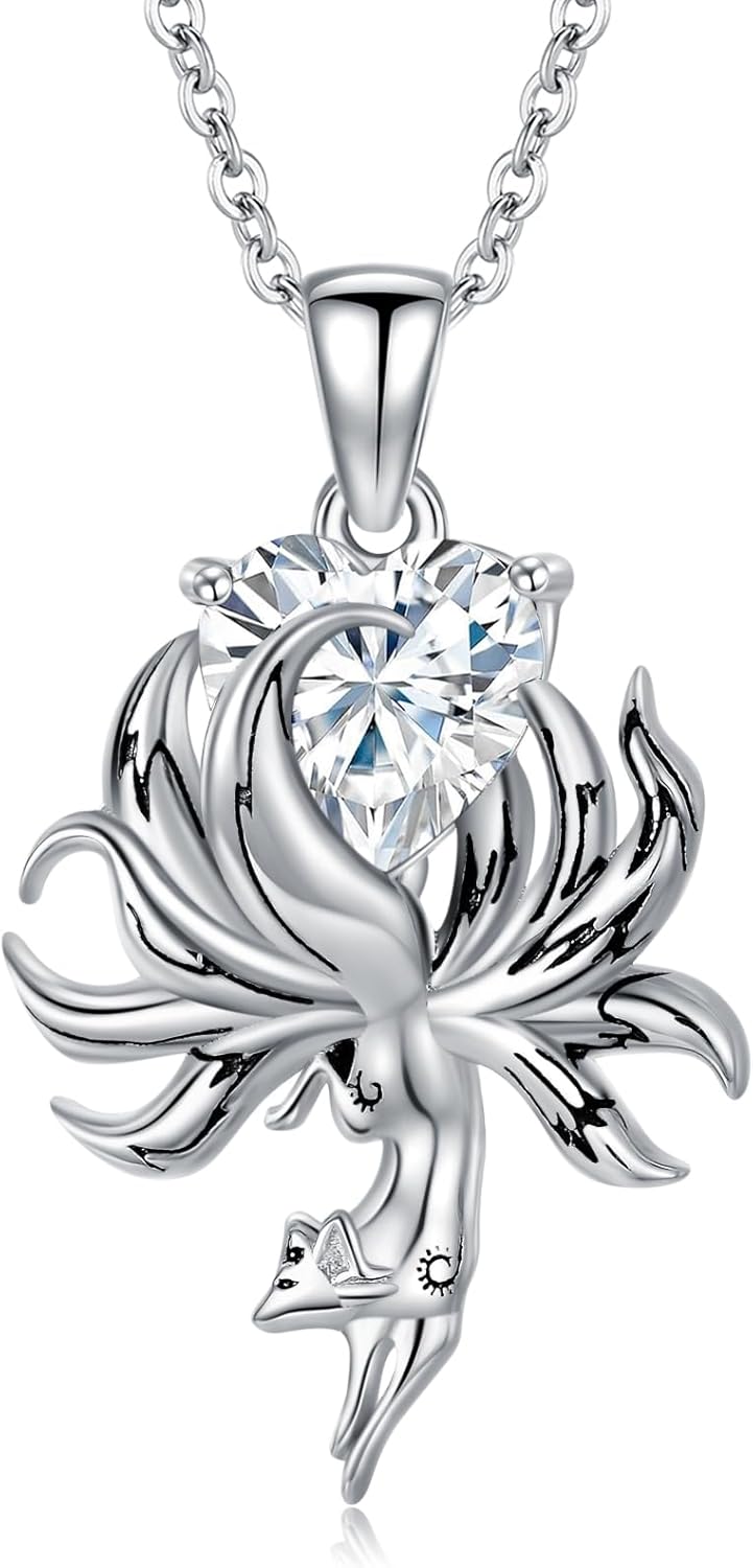 Dorunmo Fox Necklace 925 Sterling Silver Birthstone Pendant Necklace Jewelry Gift for Women