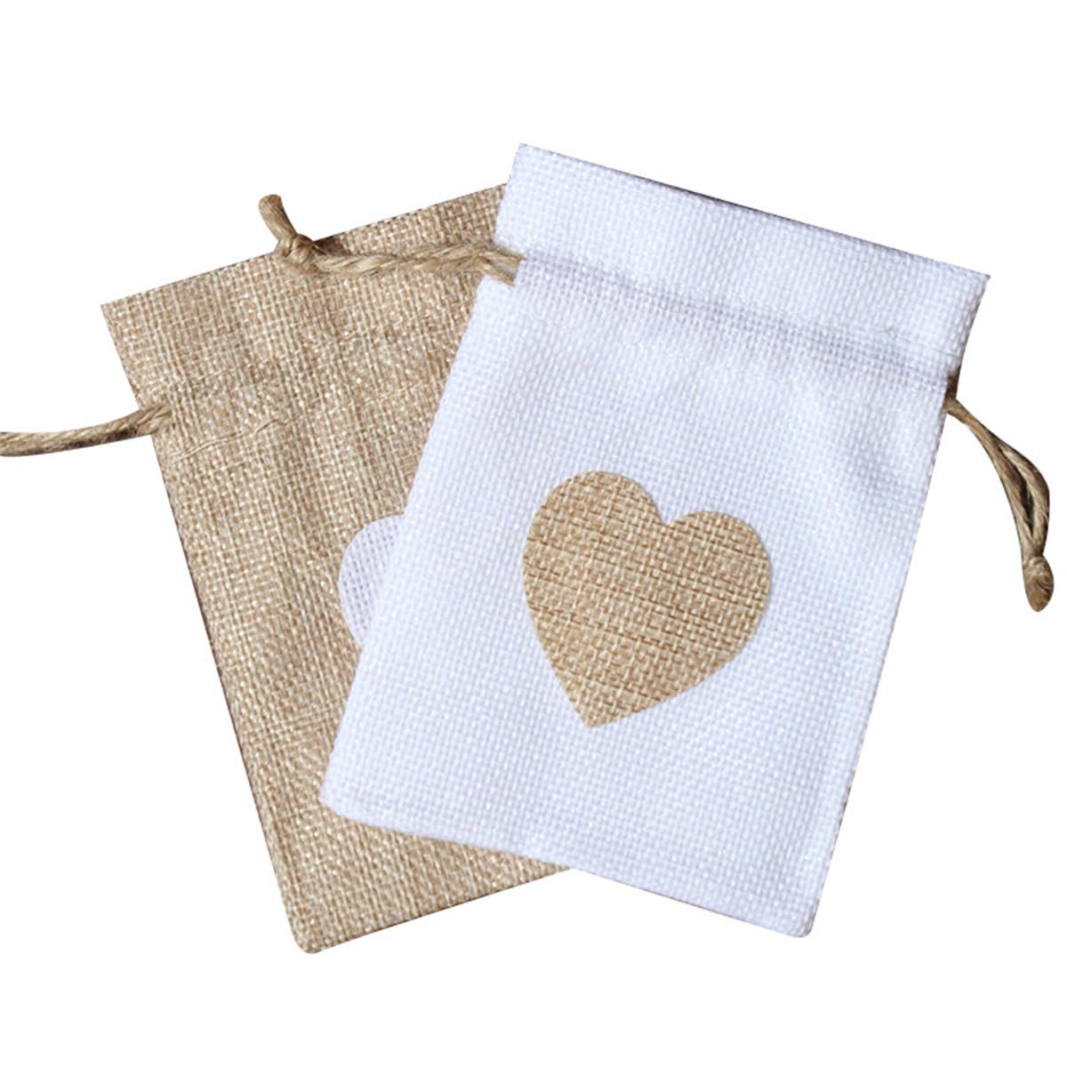 Lot de 65 sacs en toile de jute - Petits sacs cadeaux en lin - Avec cordon de serrage - Petits sacs à remplir - Pour bijoux, mariage, Noël, fête - 95 x 130 mm