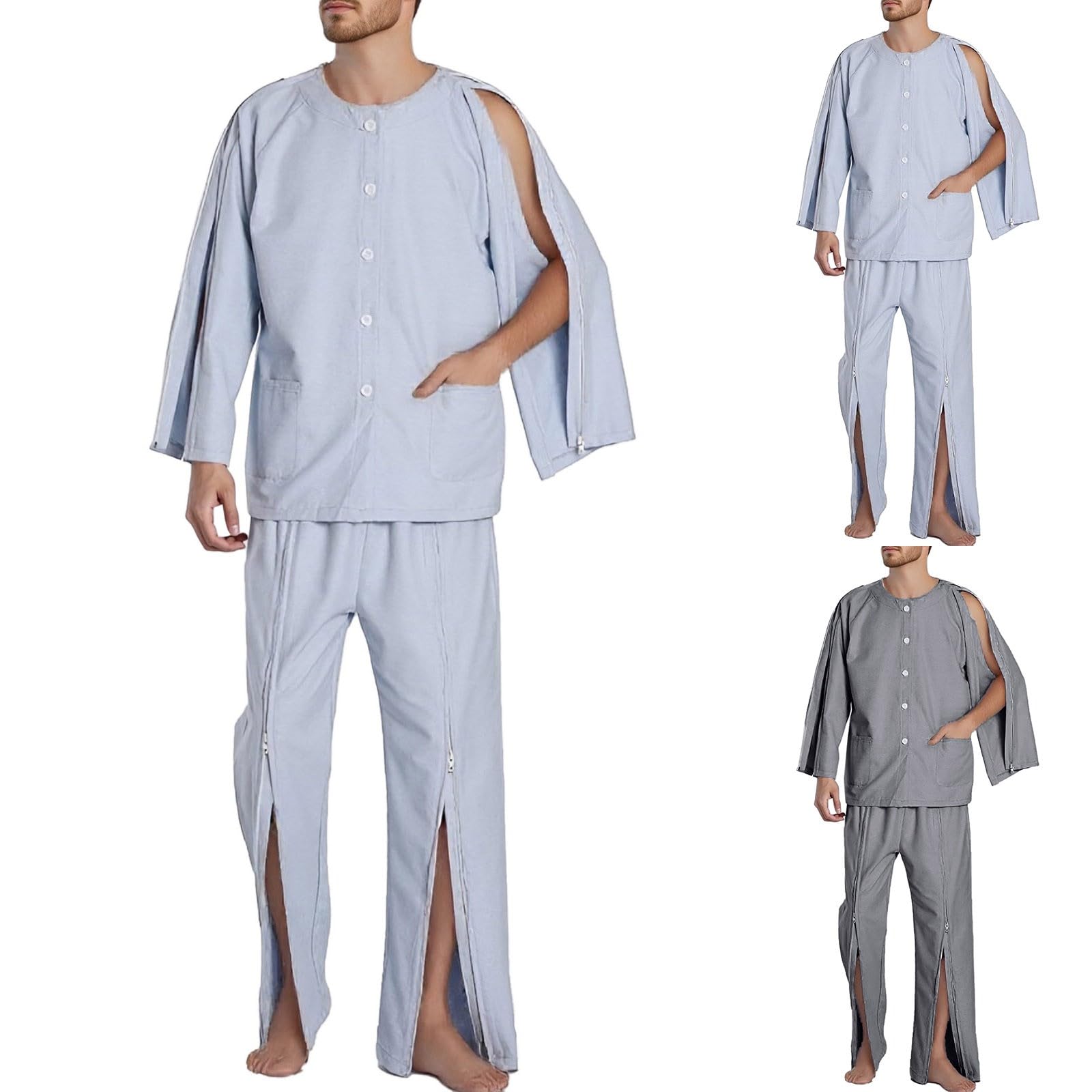Cuidado del paciente Ropa Hombre Transpirable Pijama Paciente Rehabilitación Traje Largo Completo Abierto Traje Deportivo de Manga Larga Camisas de Cirugía de Hombro Camisas de Cirugía Color Sólido