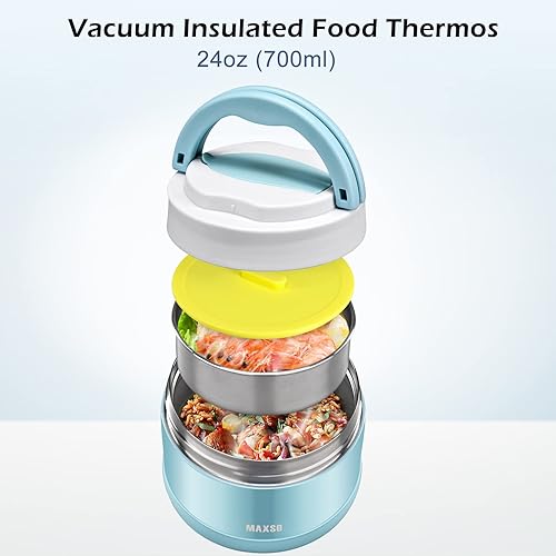 Miniatura 2 de MAXSO Termo de sopa para comida caliente, tarro de comida caliente aislado al vacío de 24 onzas con cuchara plegable, recipientes de almuerzo para