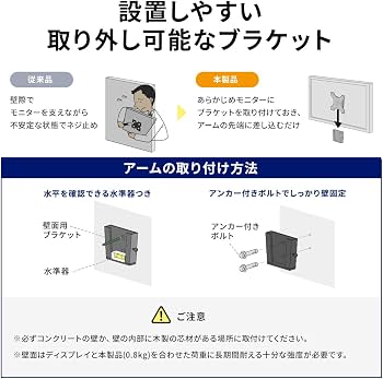 Amazon.co.jp: サンワダイレクト 壁掛け金具 34インチ対応 耐荷重12kg