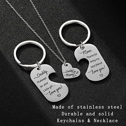 CERSLIMO Dad & Mom Gifts from Daughter Keychain, Daddy's Girl Mama's World Heart Necklaces Gift for Daughter | Mothers Fathers Gifts for Dad Mom | Birthday Christmas Jewelry Gifts for Daughter