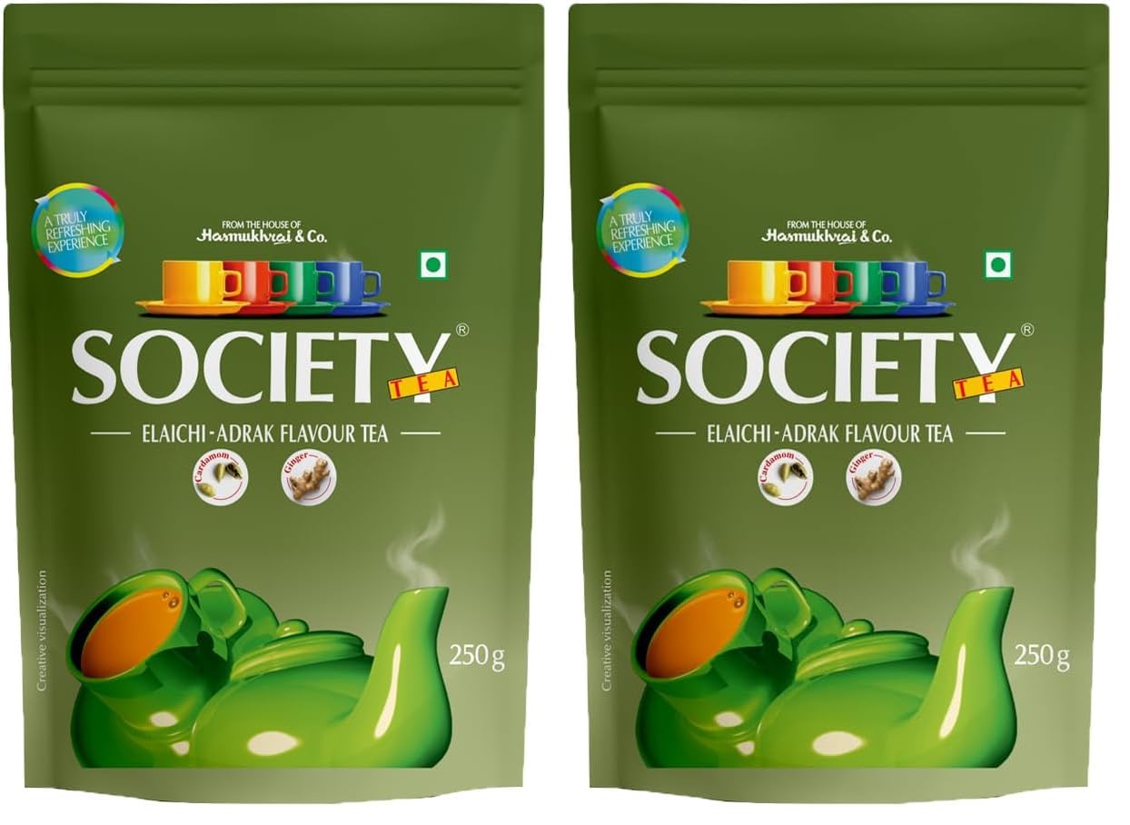Society Elaichi Adrak Chai — Real Cardamom & Ginger Ground Into Assam CTC, The Two-Spice Cup, Hasmukhrai & Co. Since 1924 | 250 g Pouch | Loose Leaves, No Flavouring, No Essence (Pack of 2)-image-27