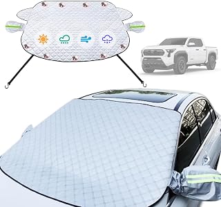 Car Windshield Cover Compatible with Toyota Tacoma 2025 2024 2023 2022-2016 New Upgraded Custom Fit Magnetic Windproof Sunshade Cover 4-Layer Protection Ice, UV,Frost Wiper & Mirror Covers