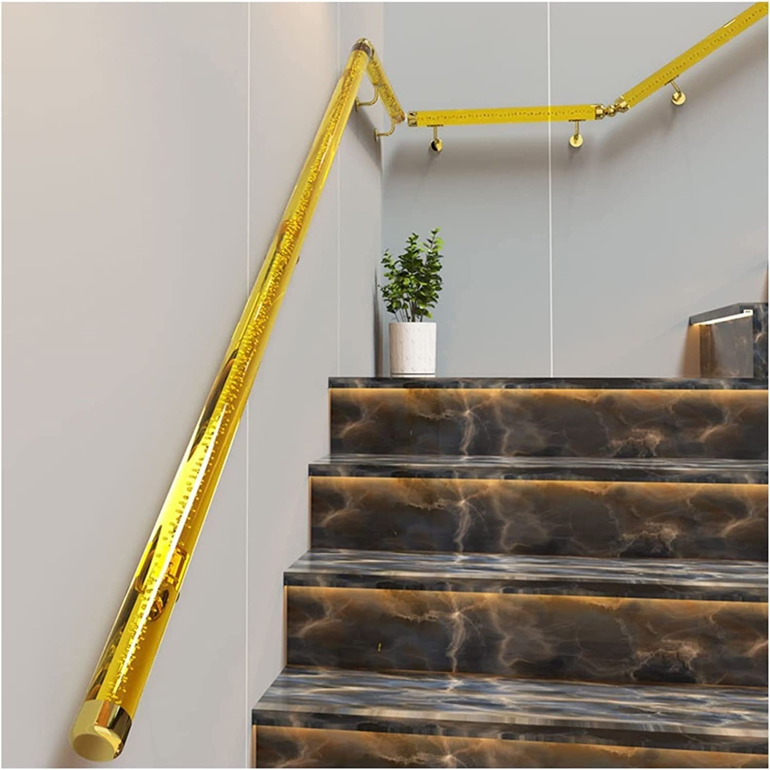Jiajujia Gold Stair Handrail Acrylic Handrails For Indoor/Loft/Villa, Transparent Staircase With 304 Stainless Steel Bracket, Wall Mount Railing For Elderly Kids, 1M - 6M
