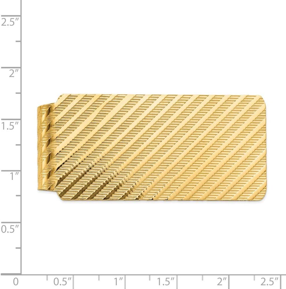The Black Bow Men's 14k Yellow Gold Diagonal Textured Striped Wide Money Clip