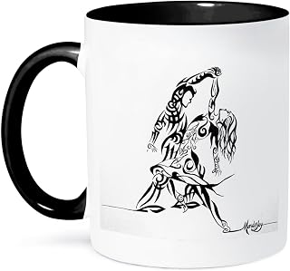 3dRose A tribal tattoo style painting of a couple ballroom dancing. 11oz Two-Tone Black Mug