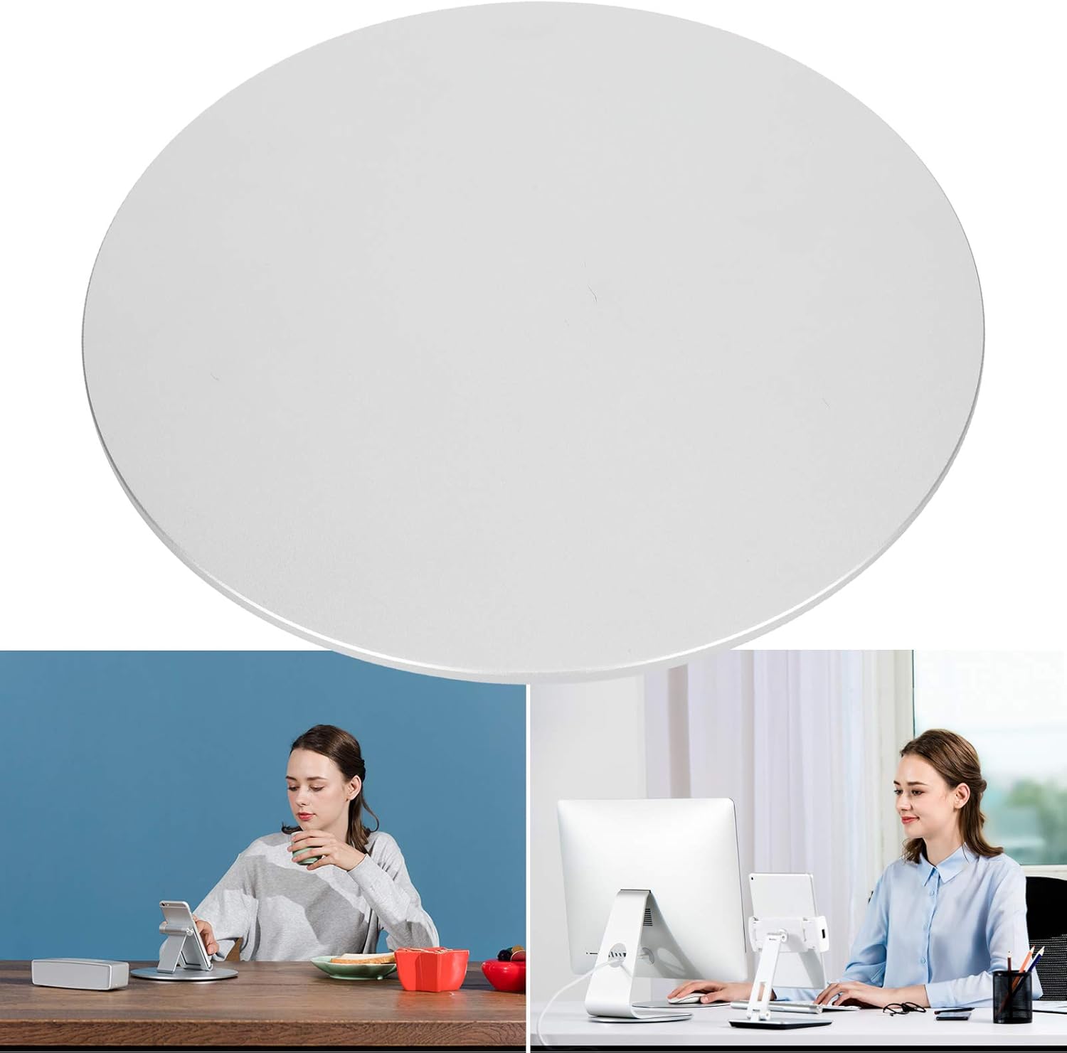 Silver Aluminum Alloy Computer Screen Monitor Turntable StandRotating Swivel Base, 360° Rotation Monitor Swivel Base for Disply Rotating Mount Office Supplies