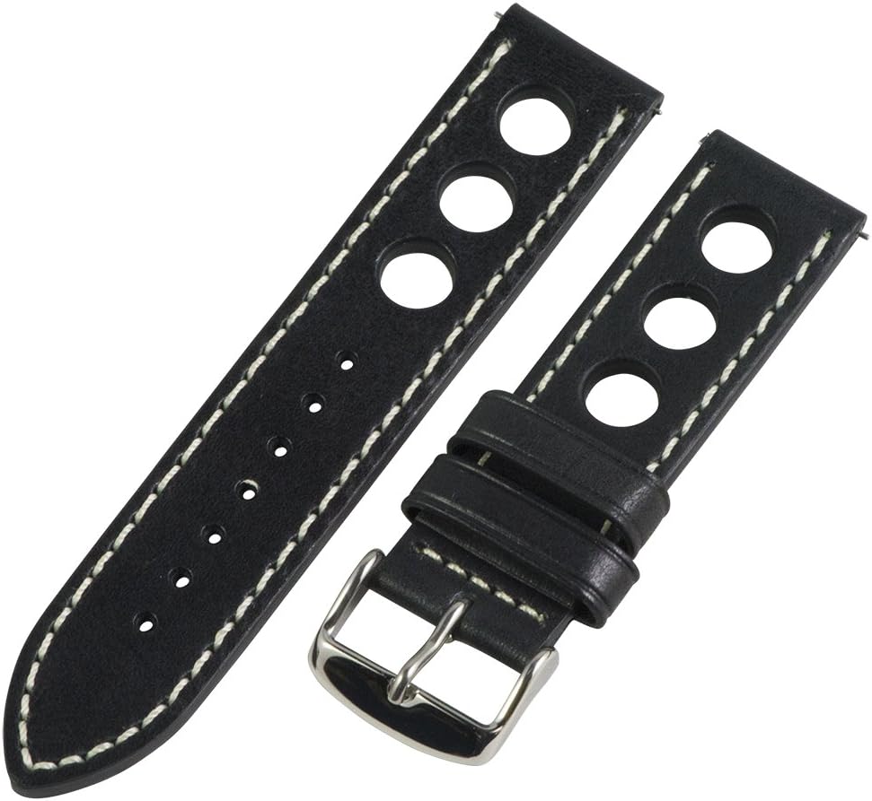 Clockwork Synergy, LLC 26mm Rally Racing 3 Hole Vintage Black Leather Interchangeable Watch Band Strap