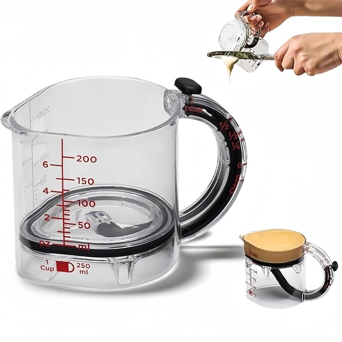 4 in 1 Adjustable Measuring Cup - Multi-Functional Up Cup Measuring Cup, with Adjustable Base & Scraper-Style Seal Base, Space-Saving Easy to Clean for Cooking and Baking & Ingredients