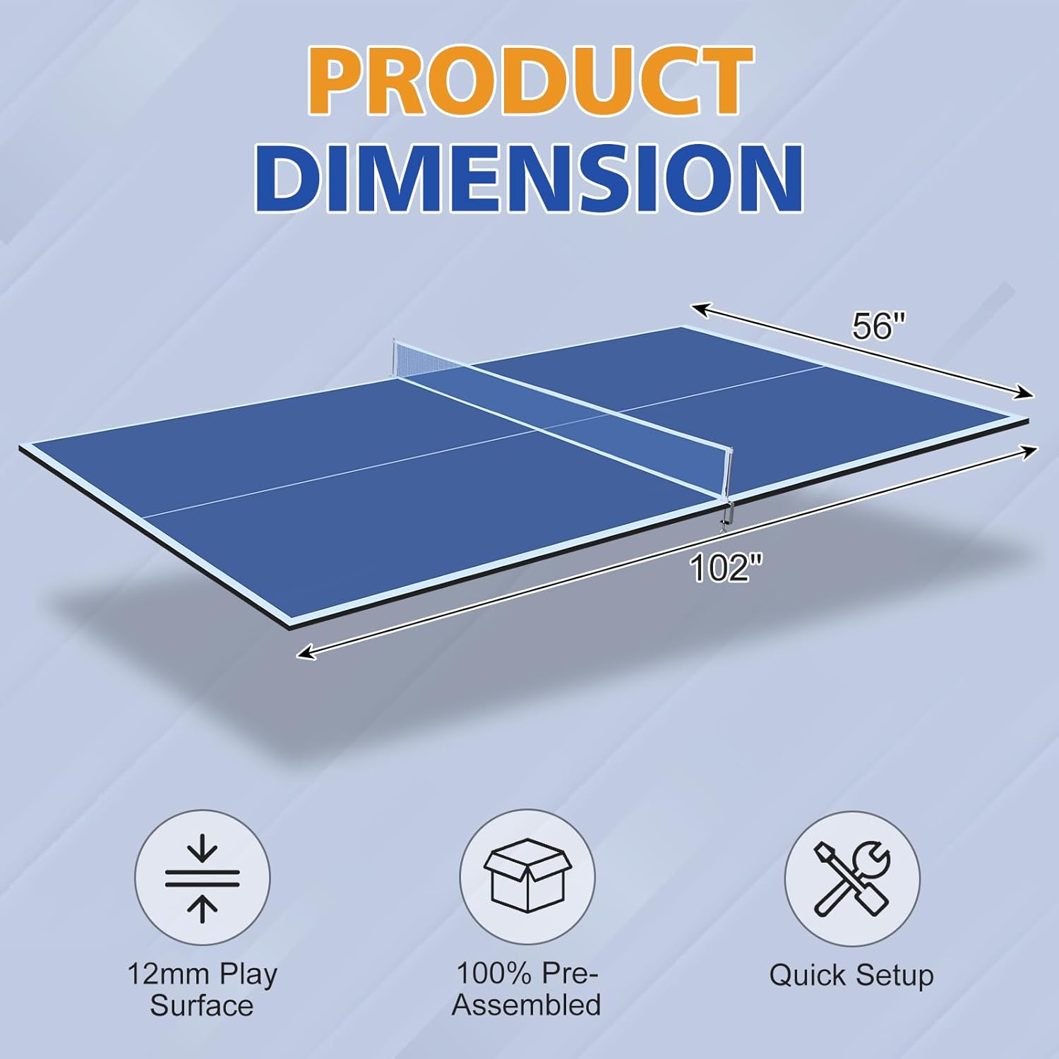 Ping Pong Table Top for Billiard Table - 8.5FT Foldable Table Tennis Table Topper for Pool Table with Net & Premium Foam Padding | Portable Table Tennis Conversion Top for Indoor Outdoor Games Blue