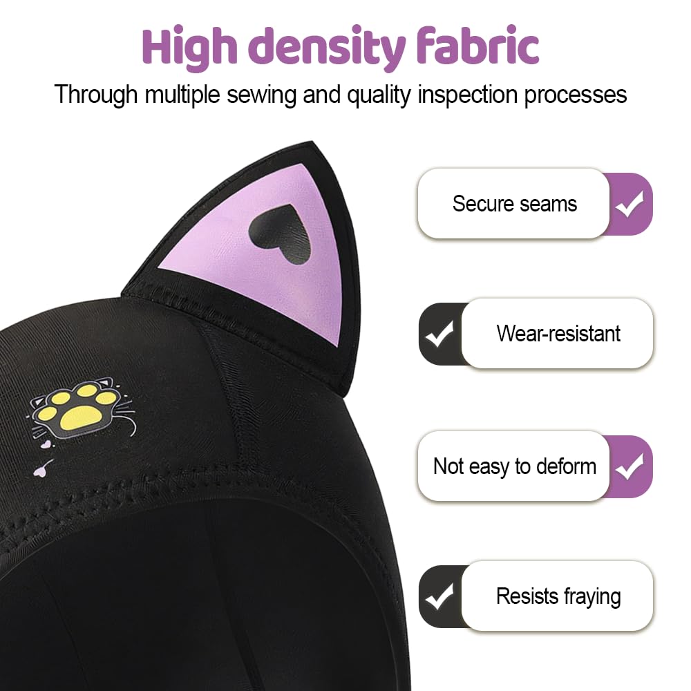 MiOYOOW Tauchkappe, wasserdichte Badekappe für Damen mit Klettverschluss und Katzenohren, Neopren Taucherkappe für Sommer und Winter zum Tauchen, Surfen und Rafting.