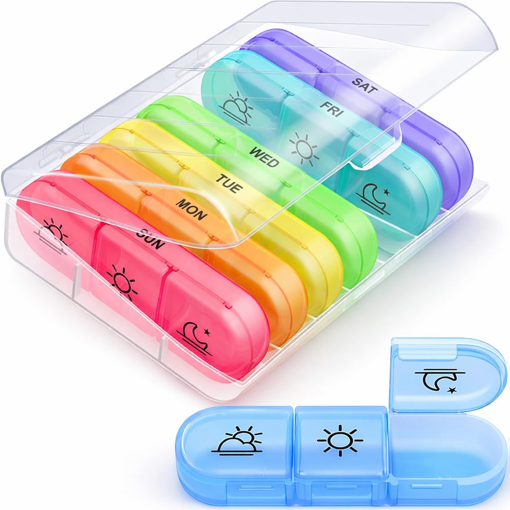 ROKTRY Weekly Pill Organizer 7 Days AM PM | Medicine Box with Morning & Night Compartments | Large Capacity Travel Pill Box | BPA Free Multicolor Tablet Organizer for Men, Women & Seniors-image-41